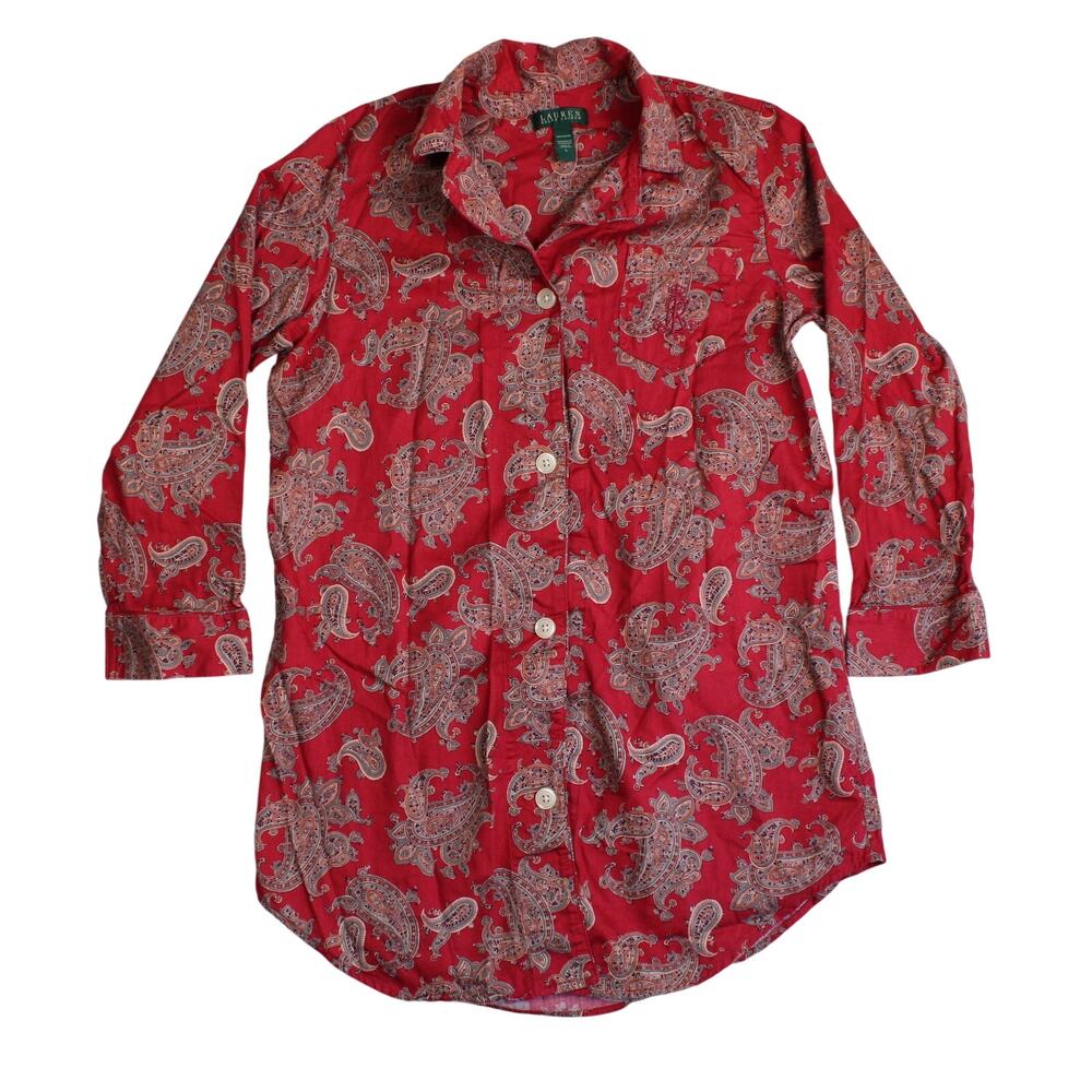 Ralph Lauren Pajamas Nightgown Womens Large Red Paisley Cotton Sleep Shirt